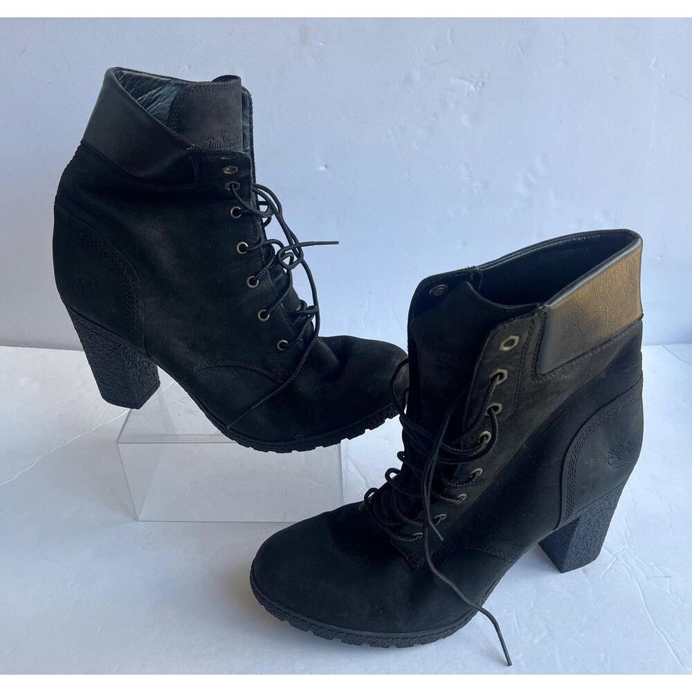 Timberland Women's Black Leather Lace Up Ankle Boots Heeled Size 9